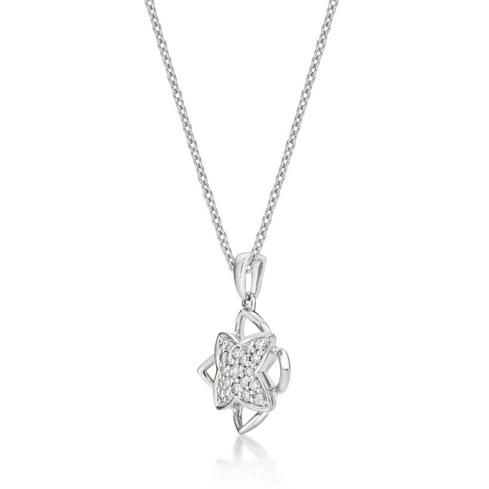 Clover Diamond Cluster Pendant Necklace 0.25ct Diamond 9K White Gold