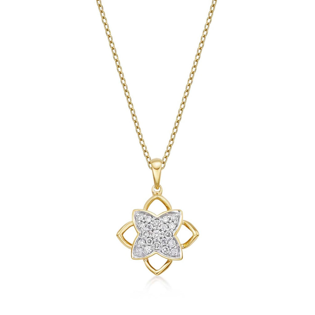 Clover Diamond Cluster Pendant Necklace 0.25ct Diamond 9K Yellow Gold