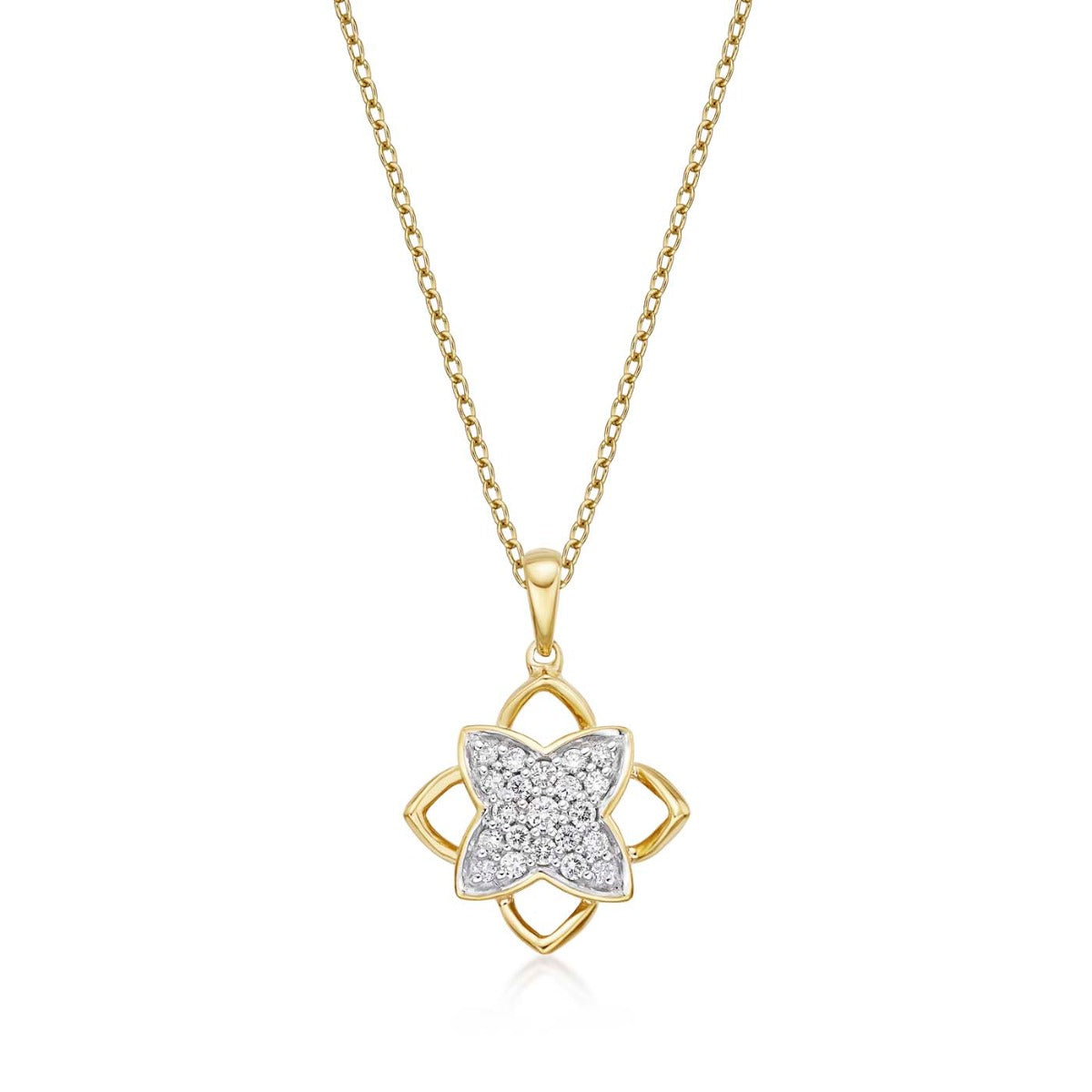 Clover Diamond Cluster Pendant Necklace 0.25ct Diamond 9K Yellow Gold