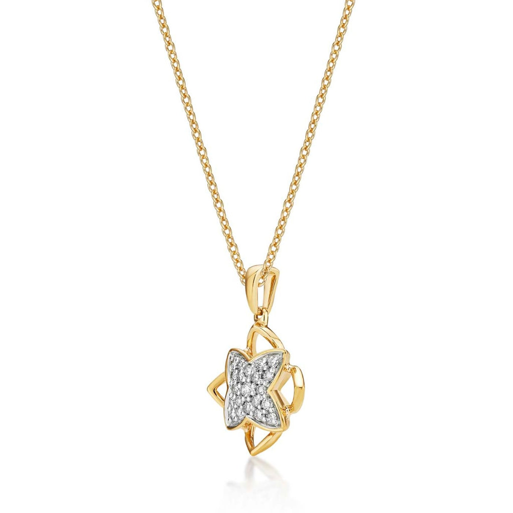 Clover Diamond Cluster Pendant Necklace 0.25ct Diamond 9K Yellow Gold side view