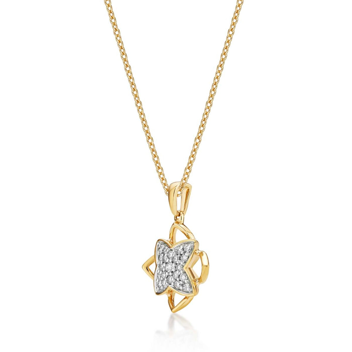 Clover Diamond Cluster Pendant Necklace 0.25ct Diamond 9K Yellow Gold side view