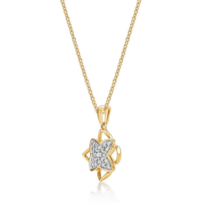 Clover Diamond Cluster Pendant Necklace 0.25ct Diamond 9K Yellow Gold