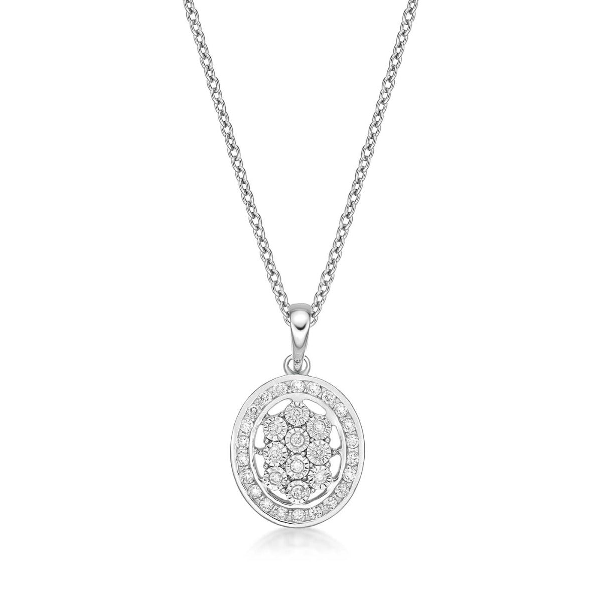 Sparkle Diamond Cluster Pendant Necklace 0.22ct Diamond 9K White Gold
