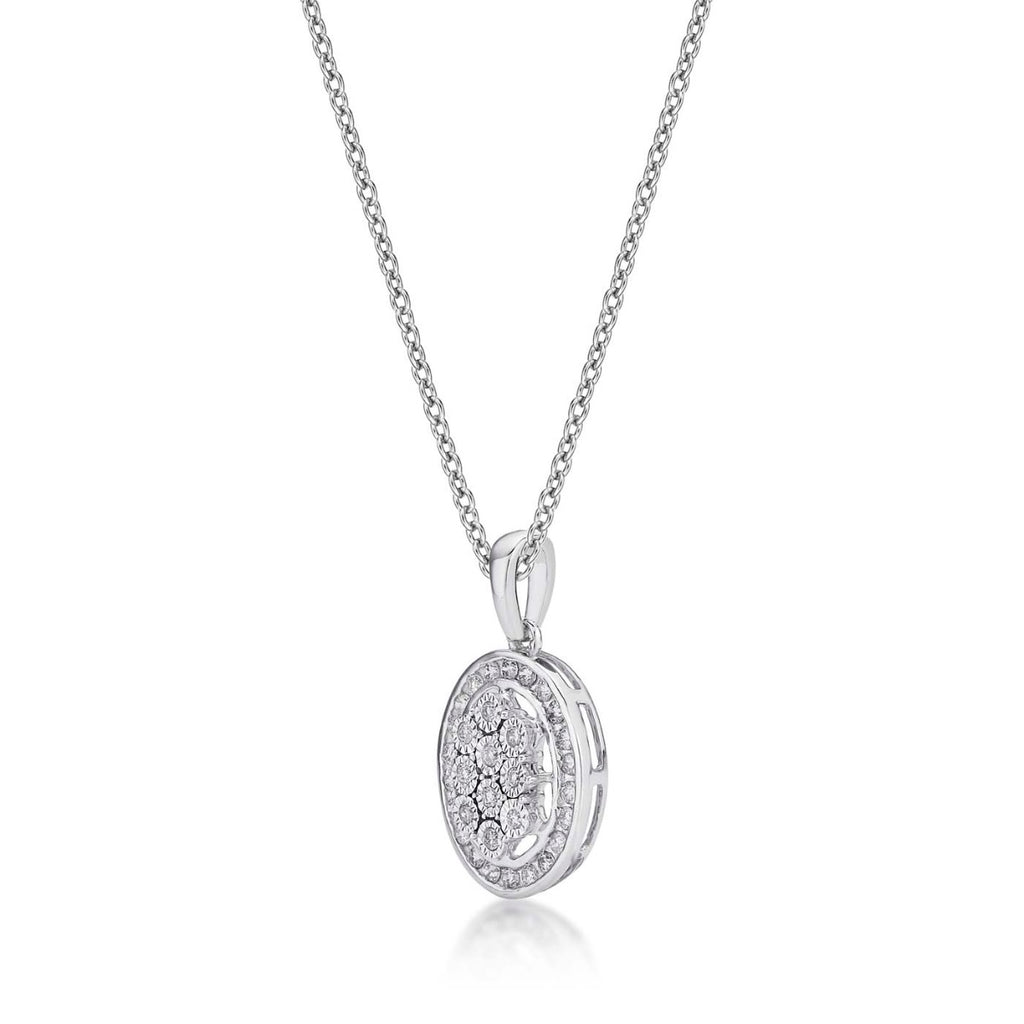 Sparkle Diamond Cluster Pendant Necklace 0.22ct Diamond 9K White Gold side view