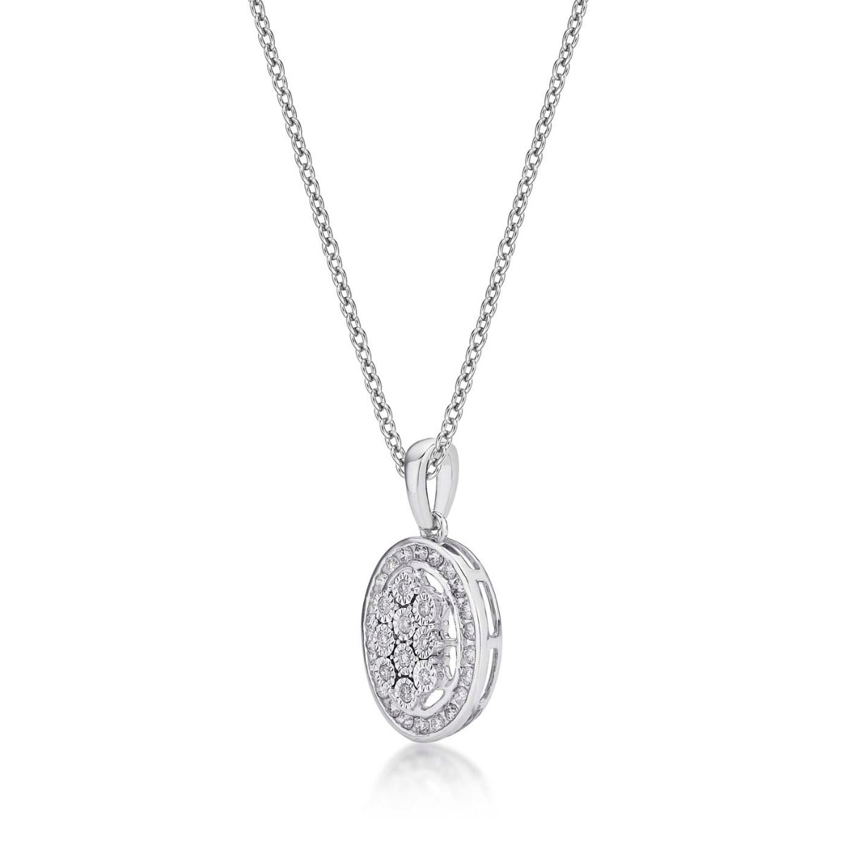 Sparkle Diamond Cluster Pendant Necklace 0.22ct Diamond 9K White Gold side view