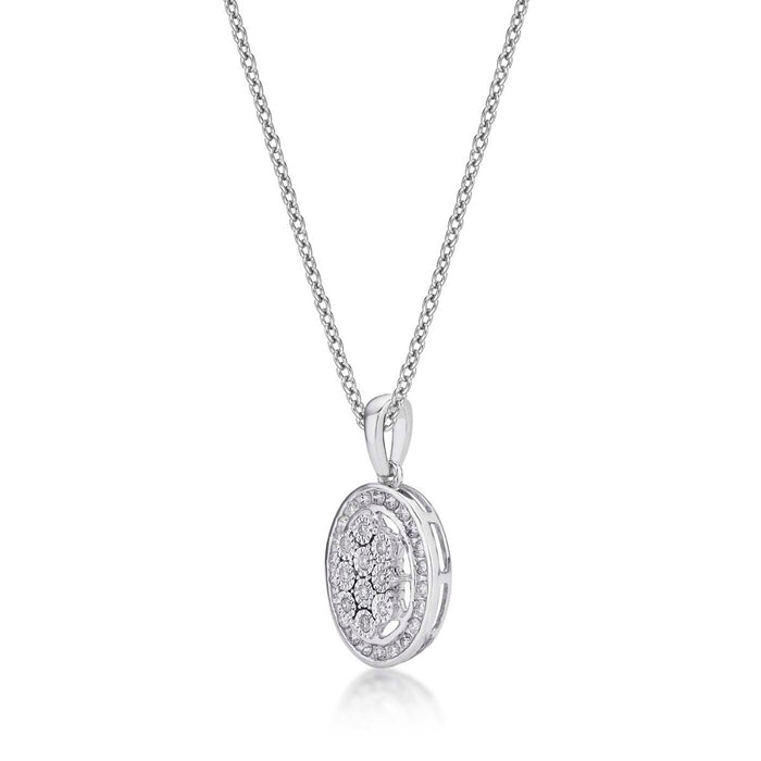Sparkle Diamond Cluster Pendant Necklace 0.22ct Diamond 9K White Gold