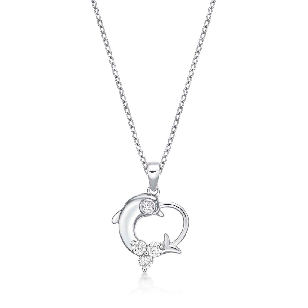 Dolphin Diamond Pendant Necklace 0.25ct Diamond 9K White Gold