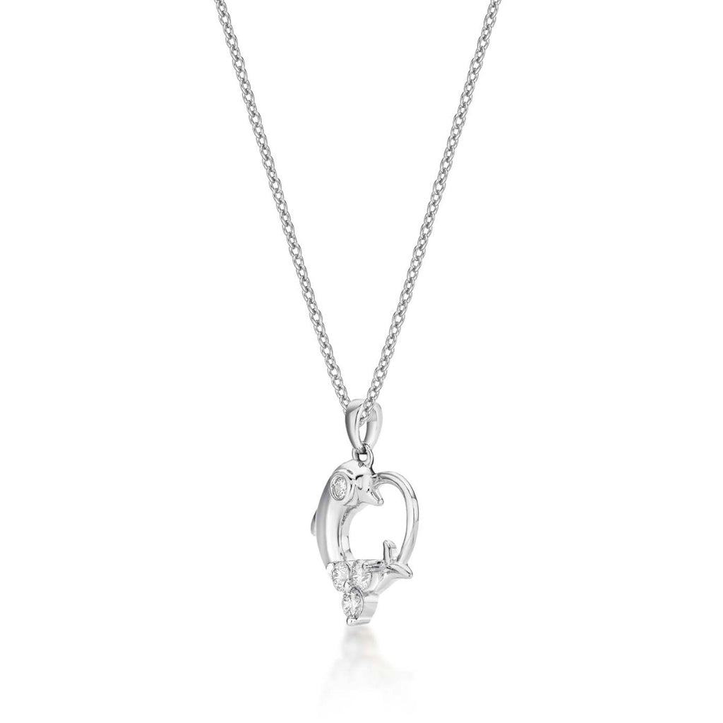 Dolphin Diamond Pendant Necklace 0.25ct Diamond 9K White Gold side view