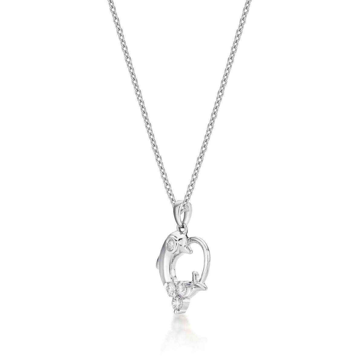 Dolphin Diamond Pendant Necklace 0.25ct Diamond 9K White Gold side view
