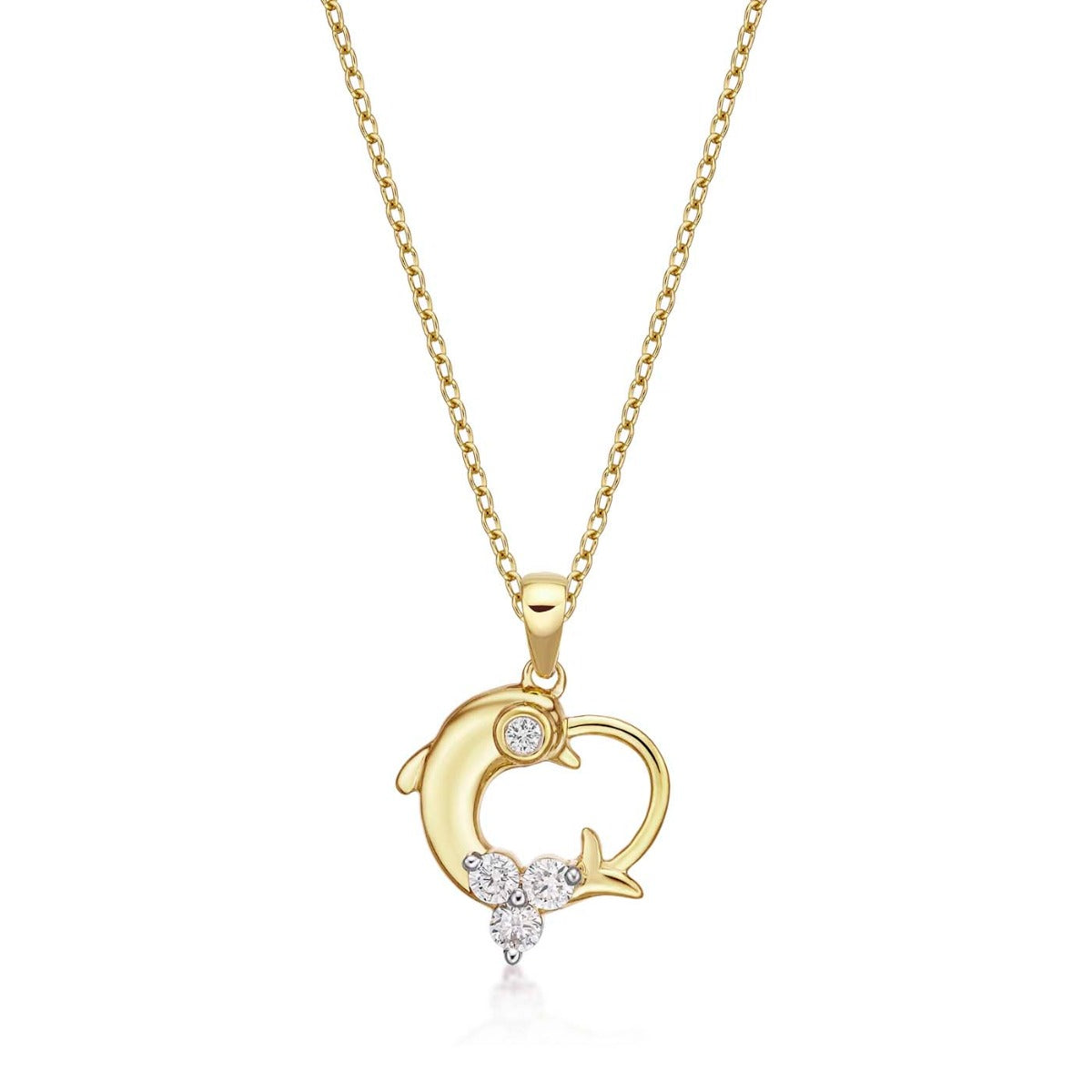 Dolphin Diamond Pendant Necklace 0.25ct Diamond 9K Yellow Gold