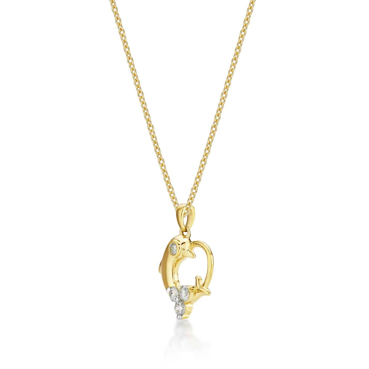 Dolphin Diamond Pendant Necklace 0.25ct Diamond 9K Yellow Gold side view