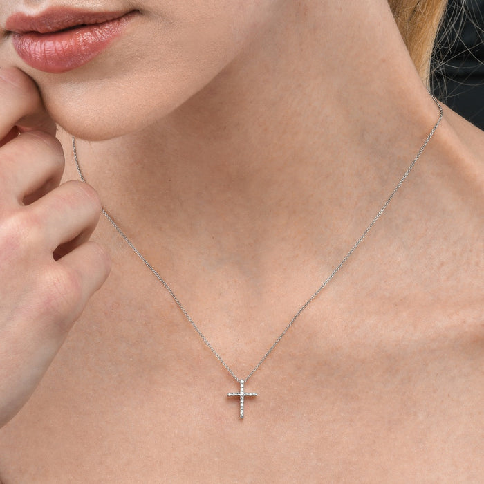 Diamond Cross Pendant 0.10ct In 9K White Gold