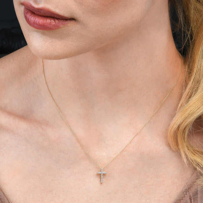 Diamond Cross Pendant 0.10ct In 9K Yellow Gold