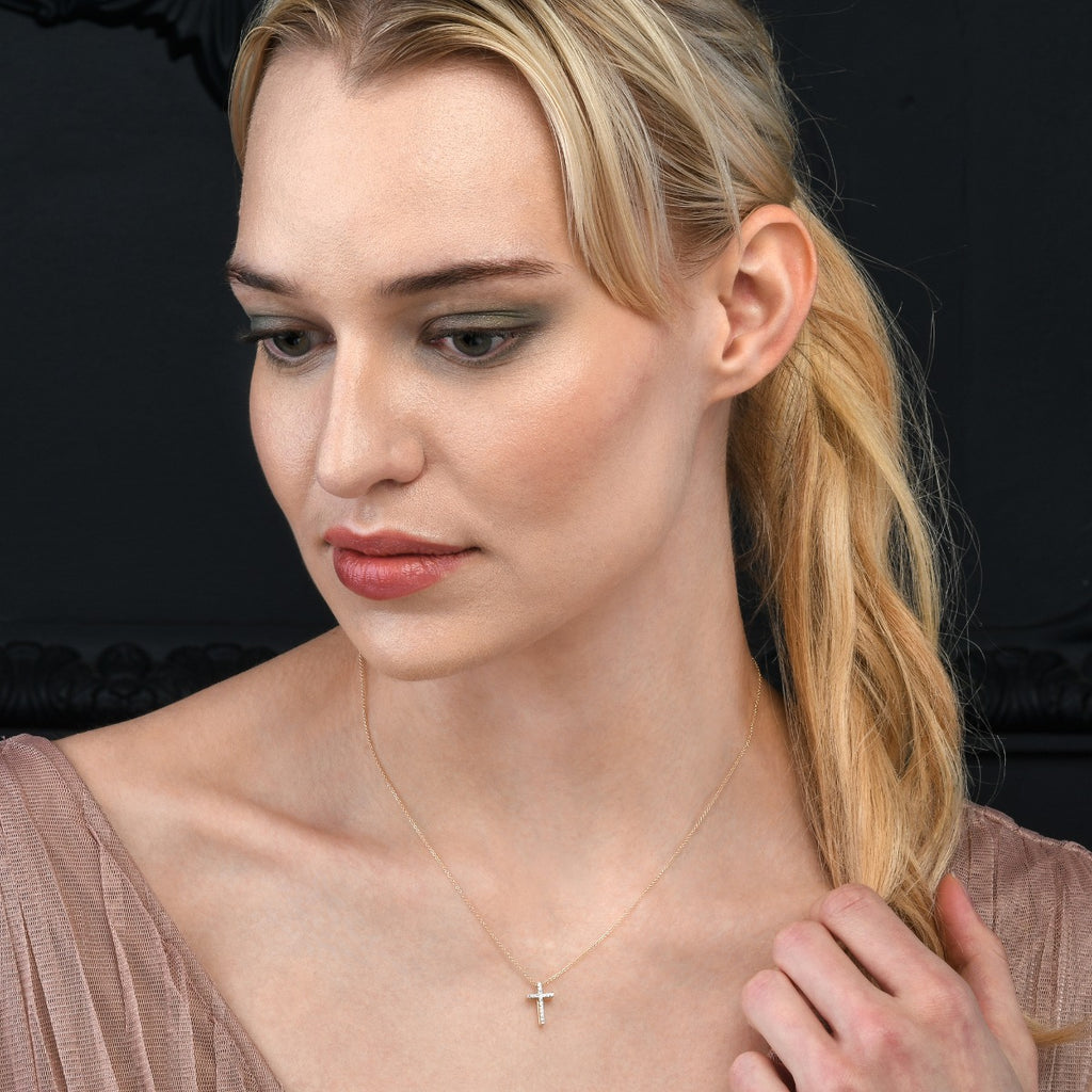 Diamond Cross Pendant 0.10ct In 9K Yellow Gold
