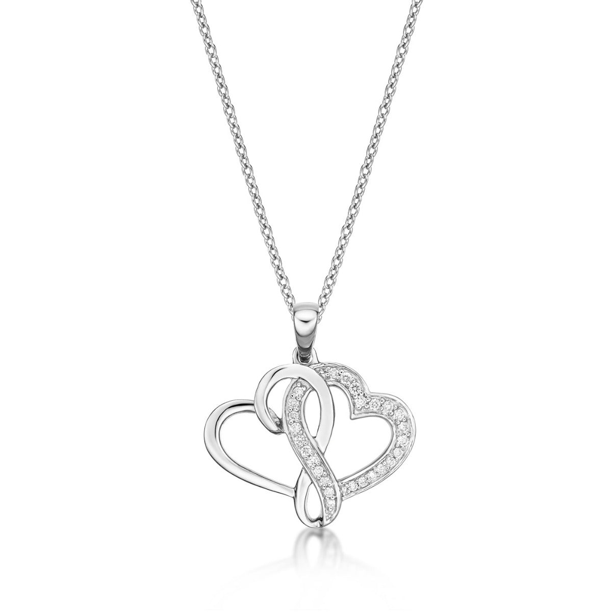 Interlocking Diamond Heart Necklace 0.13ct Diamond in 9K White Gold