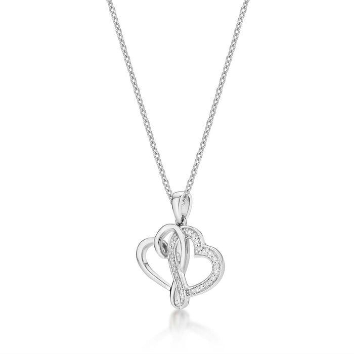 Interlocking Diamond Heart Necklace 0.13ct Diamond in 9K White Gold