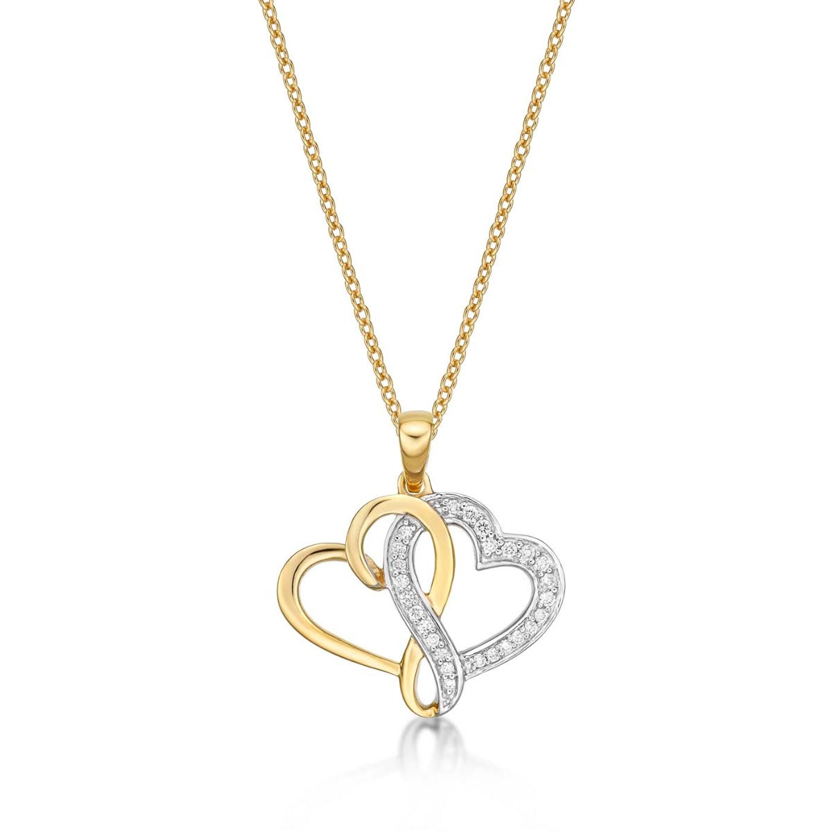 Interlocking Diamond Heart Necklace 0.13ct Diamond in 9K Yellow Gold