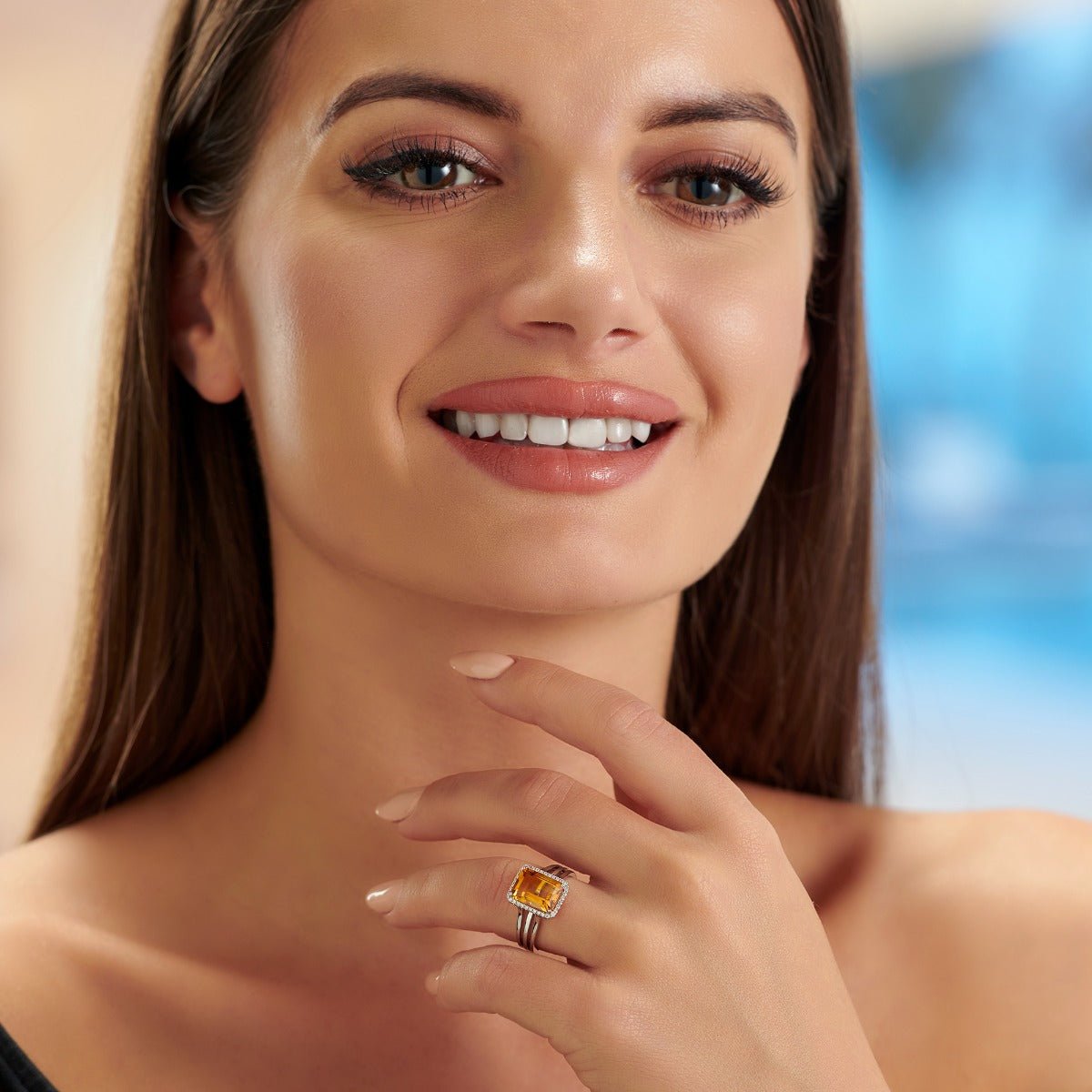Emerald Cut 2.90ct Citrine & Diamond Ring in 18K White Gold