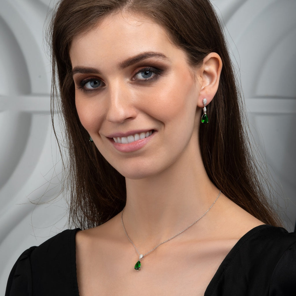 Sterling Silver Green Teardrop Earrings
