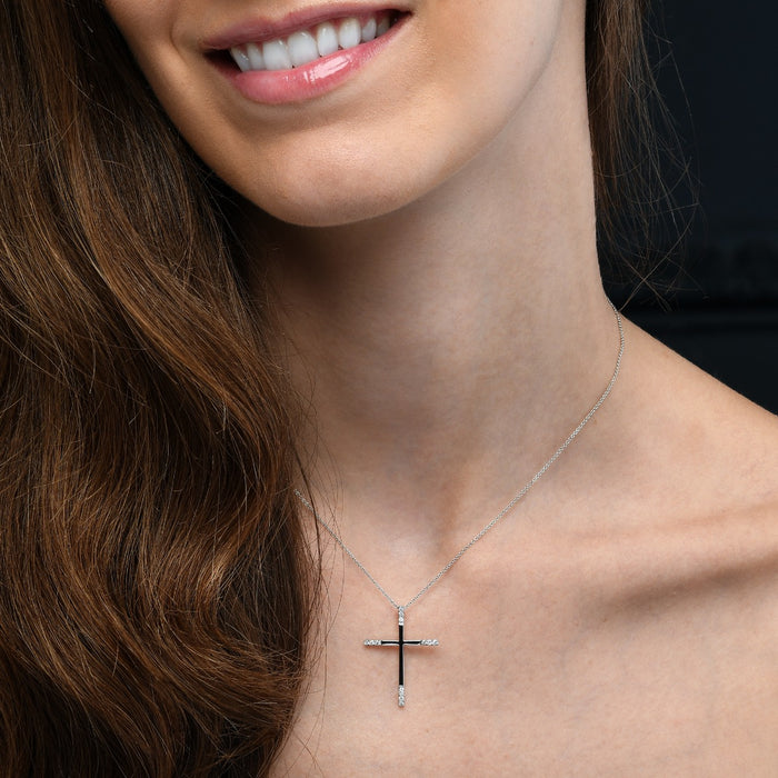 Classic Diamond Cross Pendant 0.15ct In 9K White Gold
