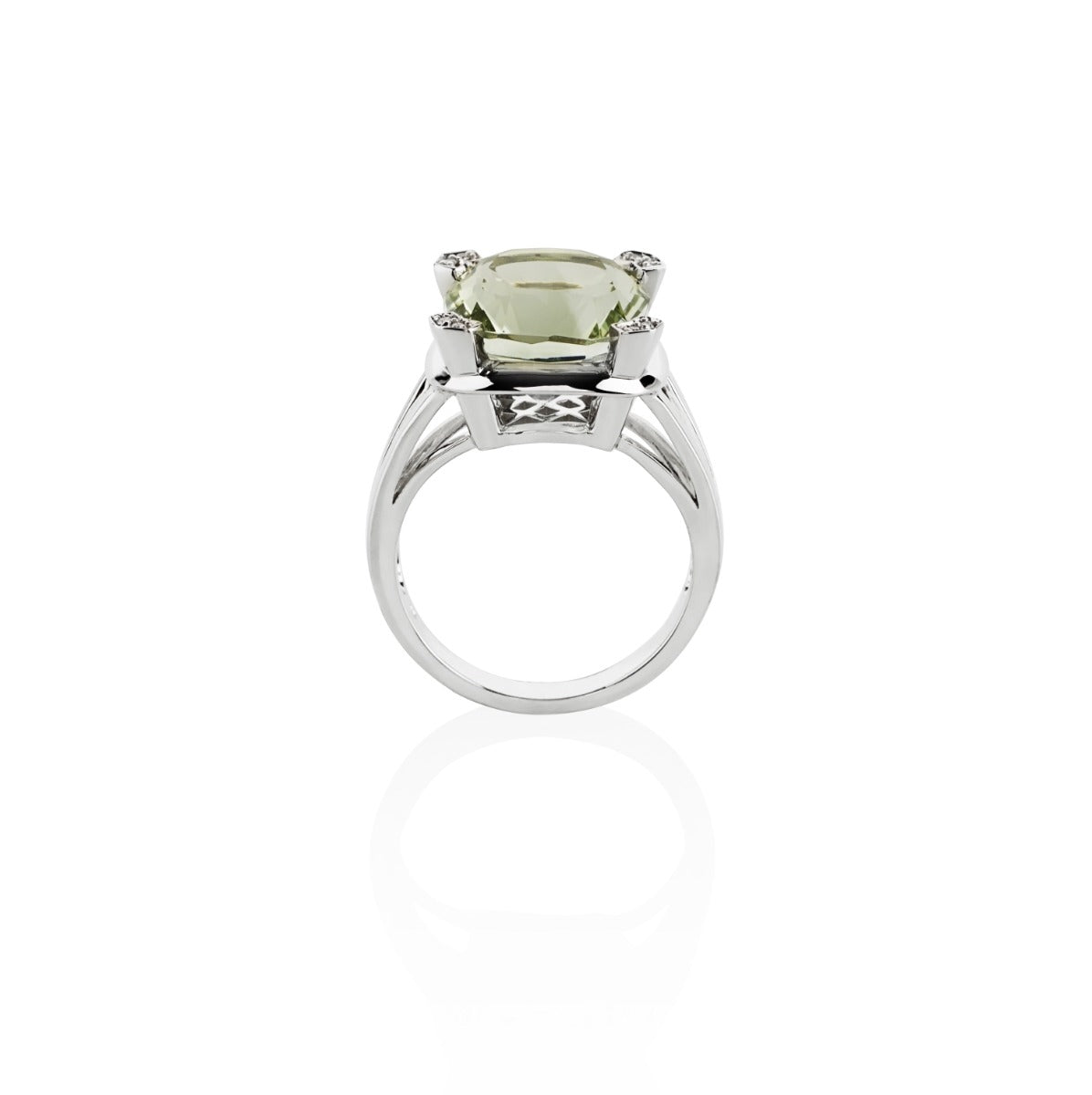 Large Green Amethyst Dress Ring in 18K White Gold