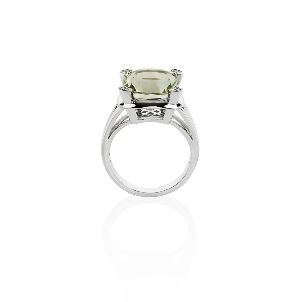 Large Green Amethyst Dress Ring in 18K White Gold