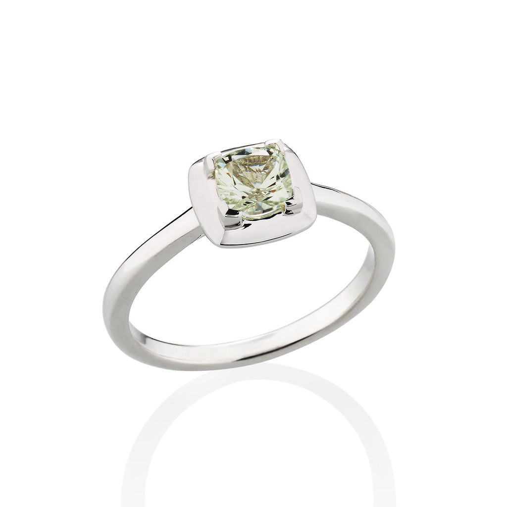 Green Amethyst Ring in 18K White Gold