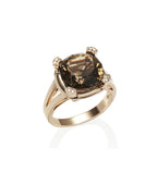 Large 18K rose gold statement ring with smoky quartz