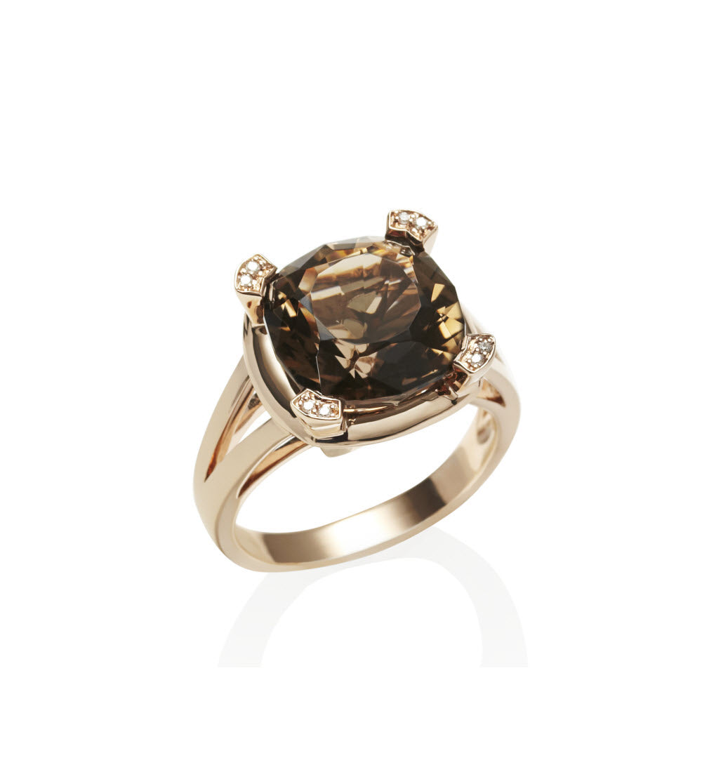 Large Smoky Quartz Dress Ring in 18K Rose Gold