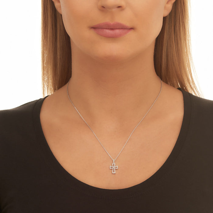 Diamond Cross Pendant 0.15ct In 9K White Gold