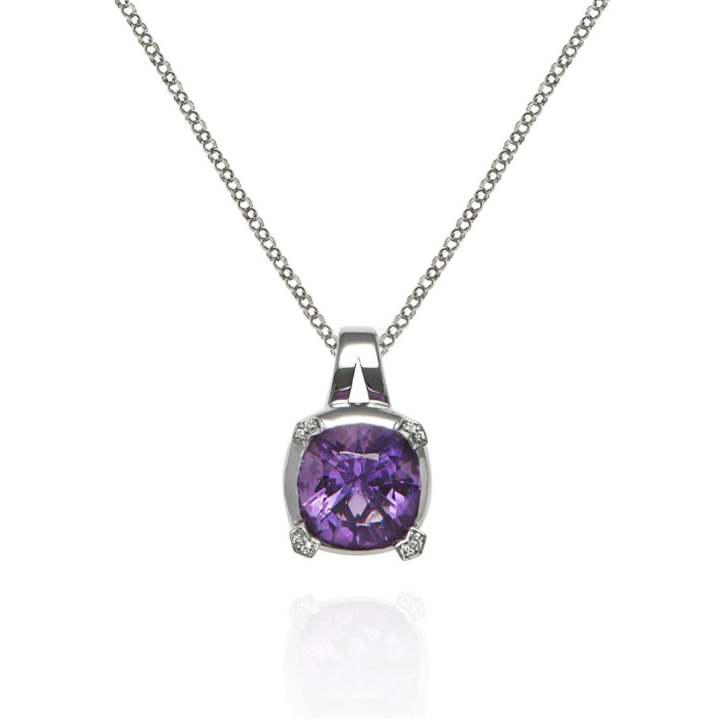 6ct Amethyst Pendant Necklace in 18K White Gold