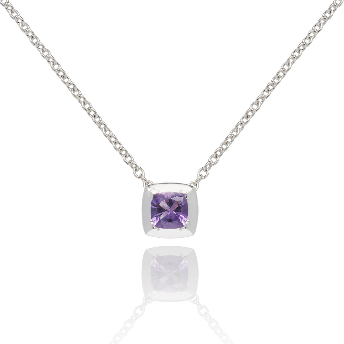 simple amethyst necklace in 18k white gold