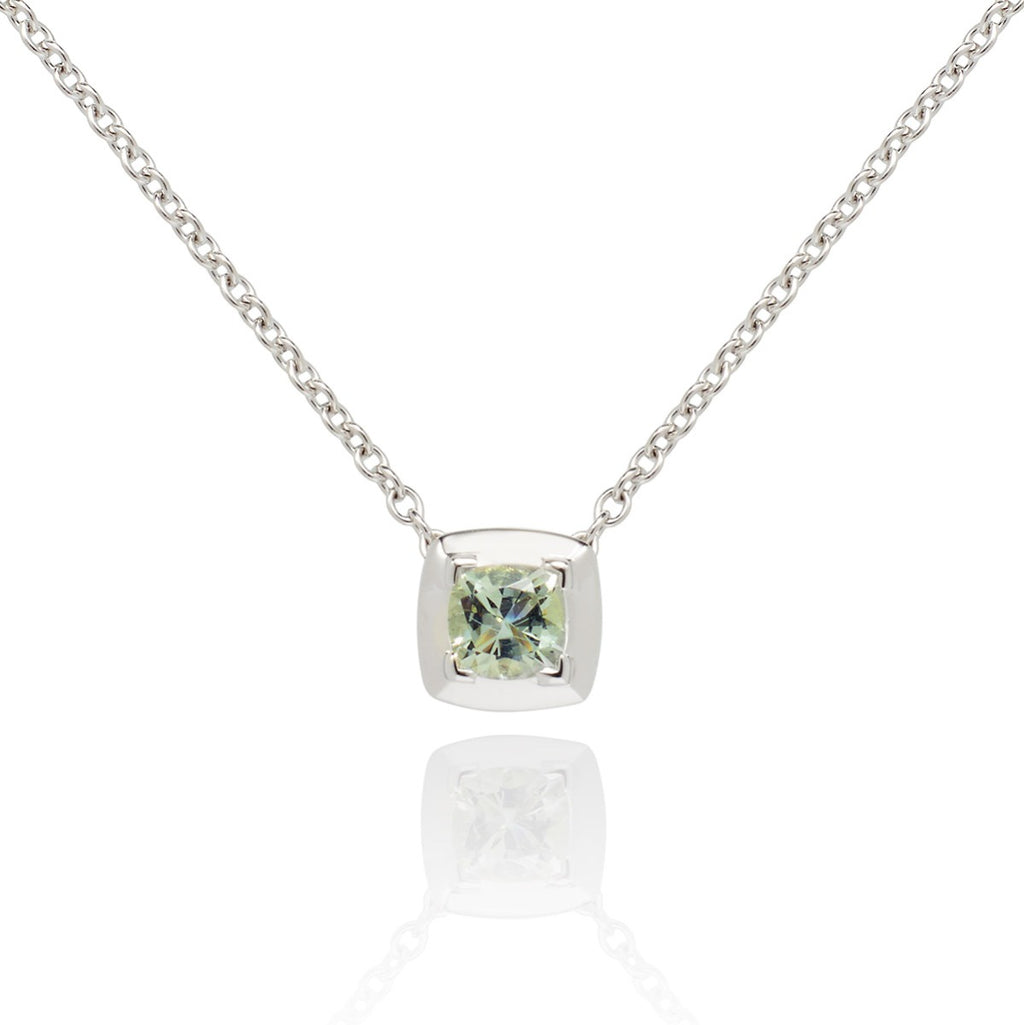 0.50ct Cushion Cut Green Amethyst Pendant Necklace In 18K White Gold