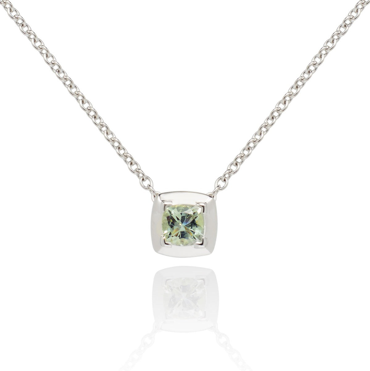 0.50ct Cushion Cut Green Amethyst Pendant Necklace In 18K White Gold