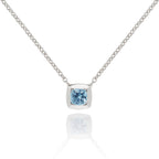 0.65ct Cushion Cut Swiss Blue Topaz Pendant Necklace In 18K White Gold