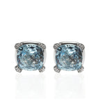 Large Blue Topaz Stud Earrings in 18K White Gold