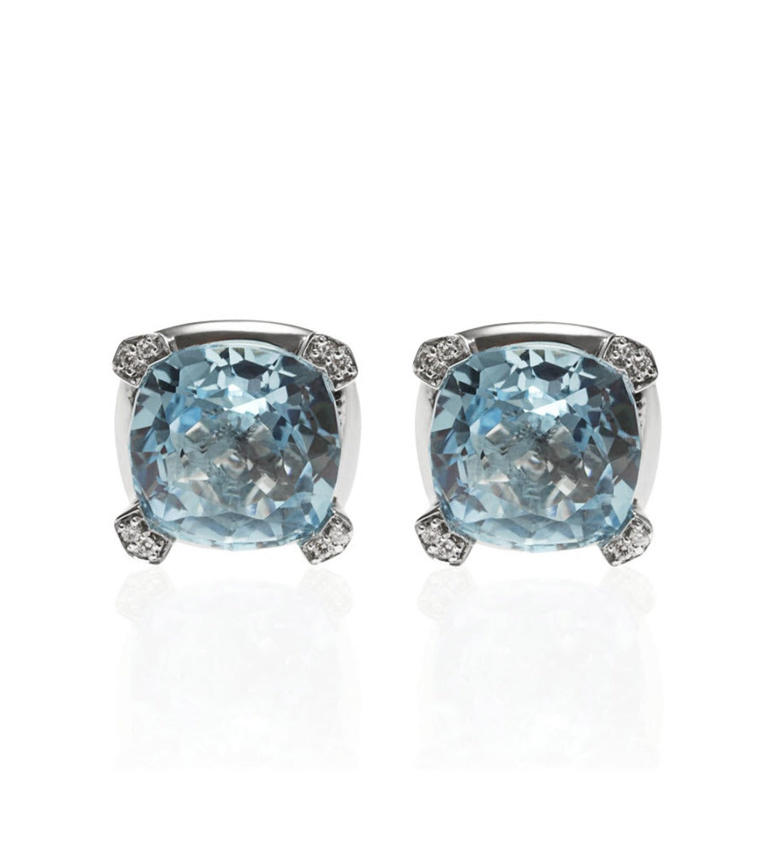 Large Blue Topaz Stud Earrings in 18K White Gold