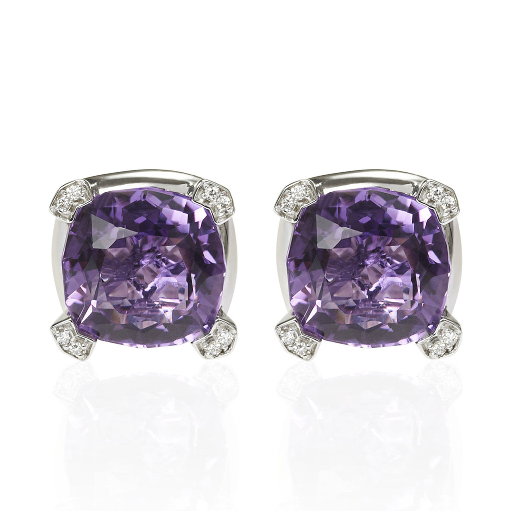 Large Amethyst Stud Earrings in 18K White Gold