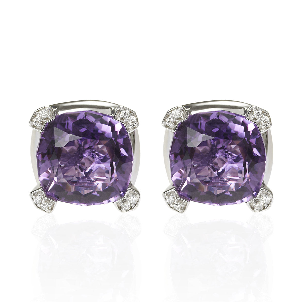 Large Amethyst Stud Earrings in 18K White Gold