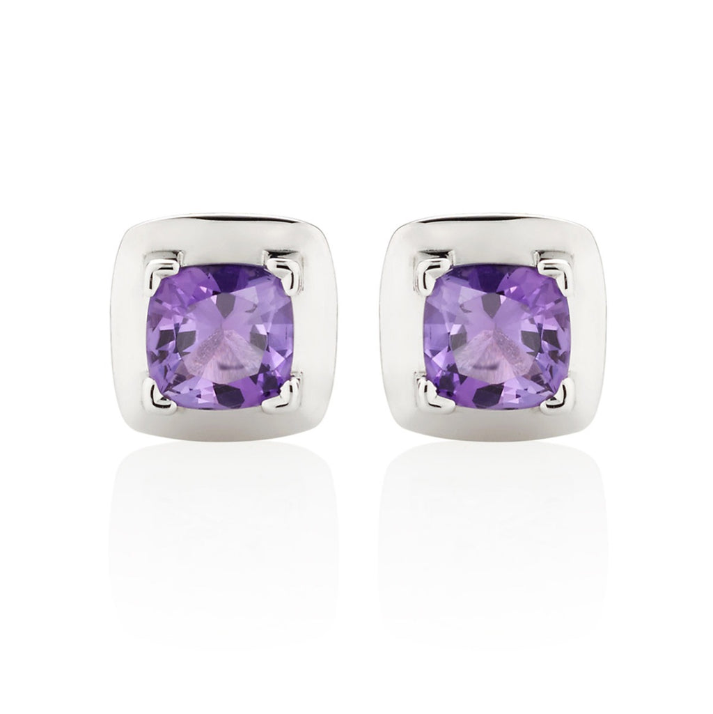 0.75ct Cushion Cut Amethyst Stud Earrings In 18K White Gold