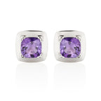 0.75ct Cushion Cut Amethyst Stud Earrings In 18K White Gold