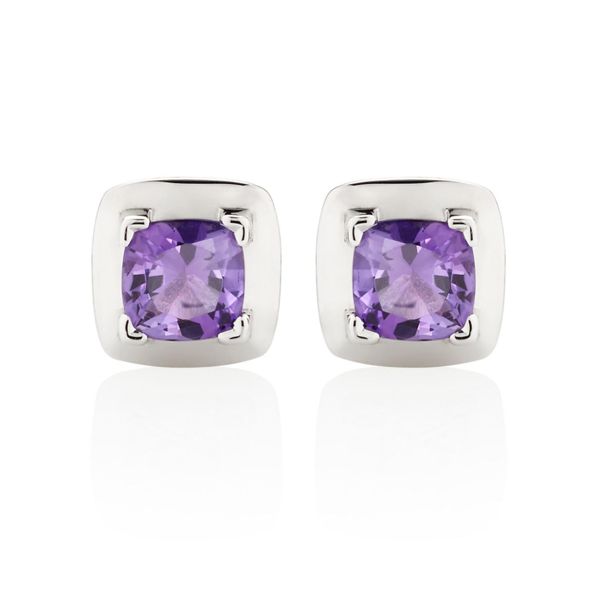 0.75ct Cushion Cut Amethyst Stud Earrings In 18K White Gold