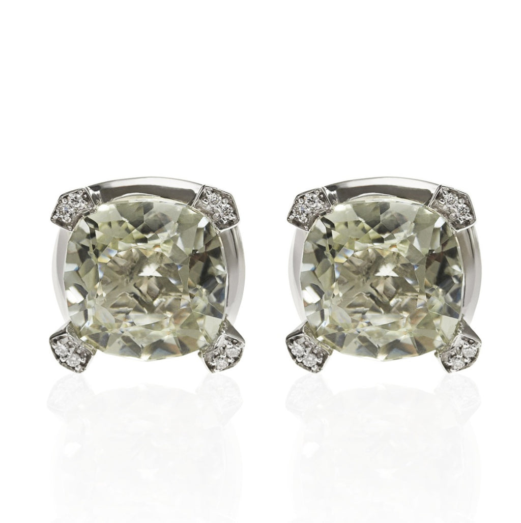 Large Green Amethyst Stud Earrings in 18K White Gold