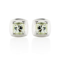 0.80ct Cushion Cut Green Amethyst Stud Earrings In 18K White Gold