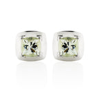 0.80ct Cushion Cut Green Amethyst Stud Earrings In 18K White Gold