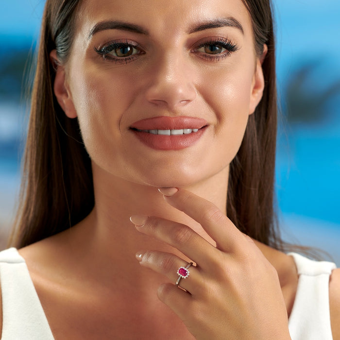 Ruby Ring 4x5mm Oval Ruby & 0.03ct Diamonds in 18K White Gold