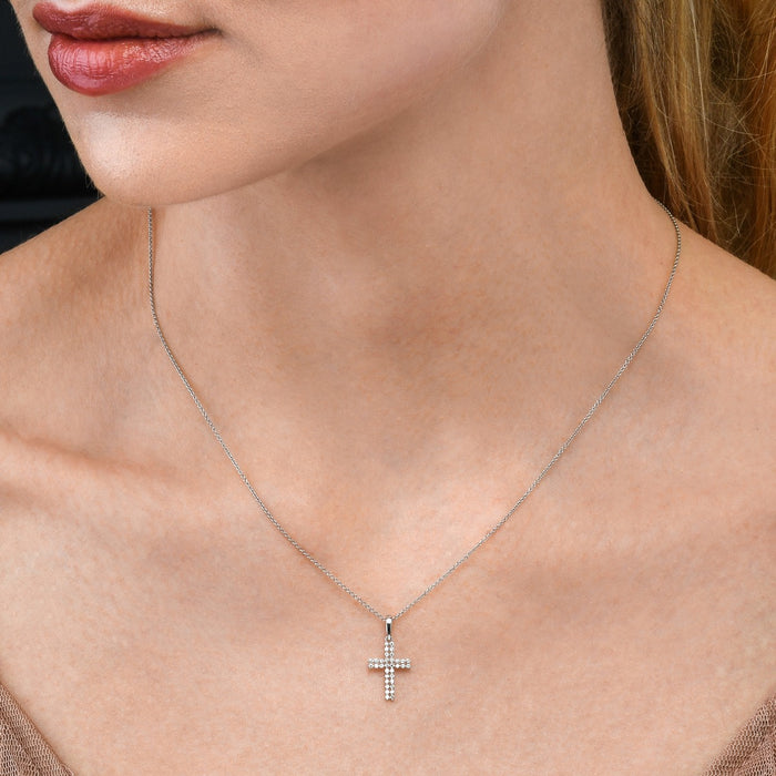 Diamond Cross Pendant 0.17ct In 18K White Gold