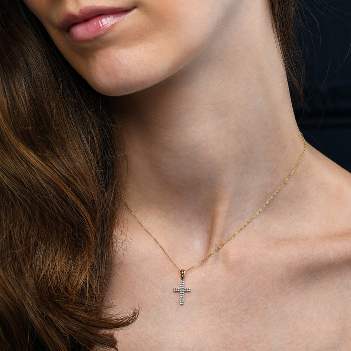 Diamond Cross Pendant 0.17ct In 9K Yellow Gold
