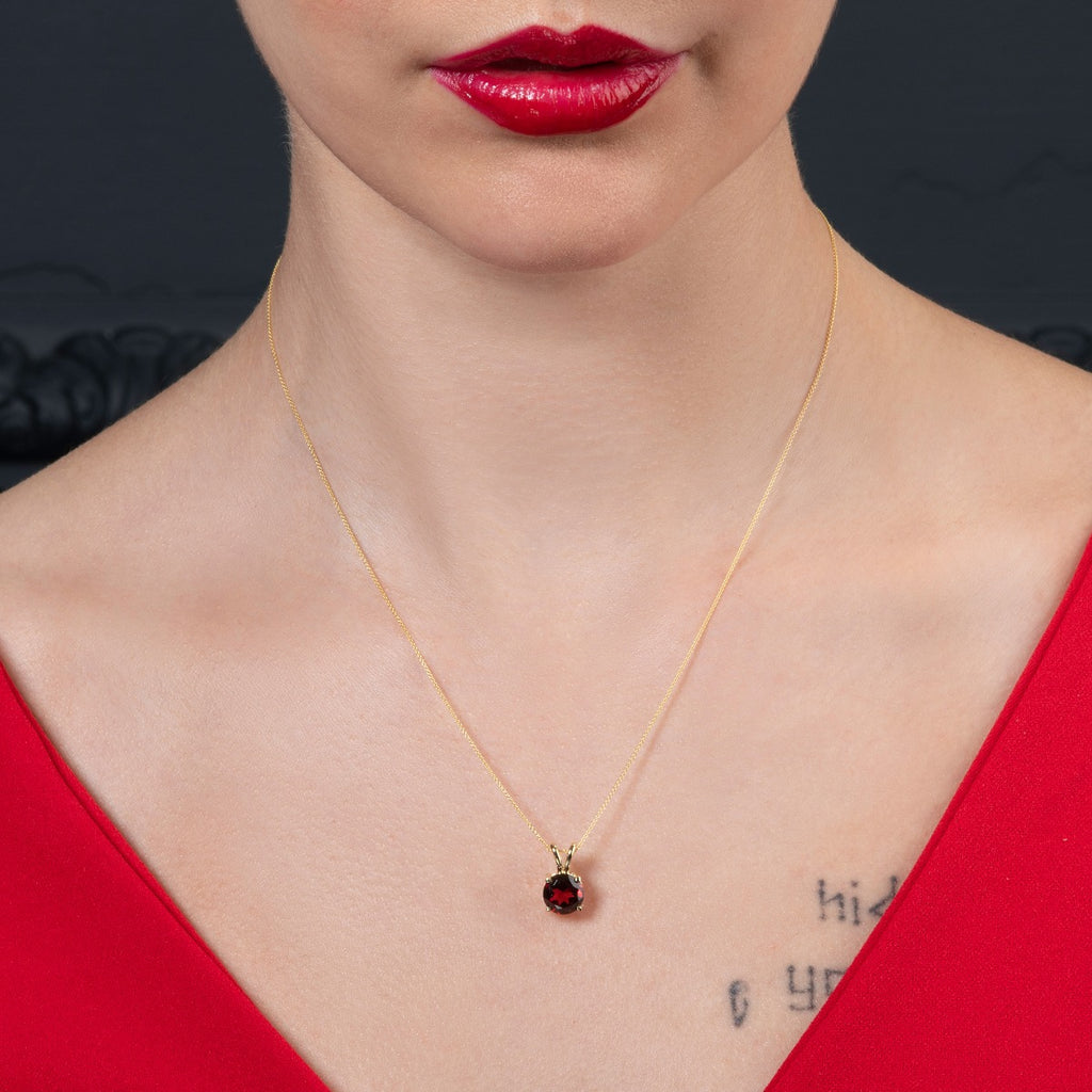 2ct Solitaire Garnet Pendant Necklace In 9K Yellow Gold