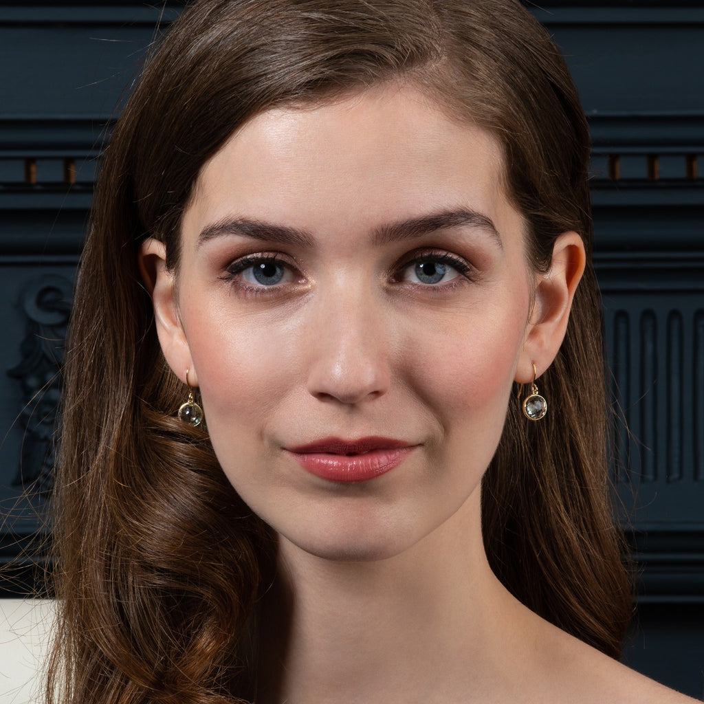 6ct Green Amethyst Drop Earrings In 9K Yellow Gold
